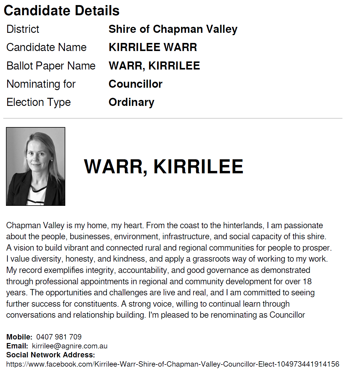 Election Nominations Shire Of Chapman Valley